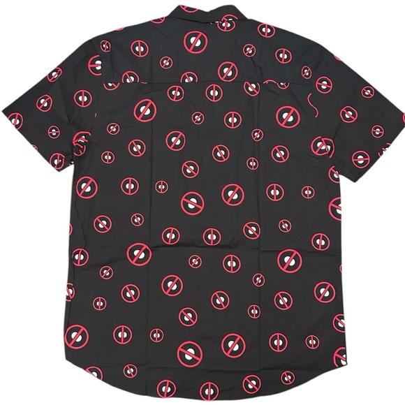 Marvel Deadpool Icon Symbol Button Shirt Short Sleeve All Over Print Black NWT - Picture 3 of 6